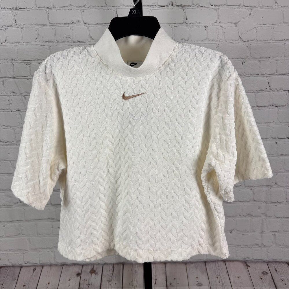 Nike Sportswear Everyday Modern Allover Jacquard Boxy Top Cream Brown Size XS